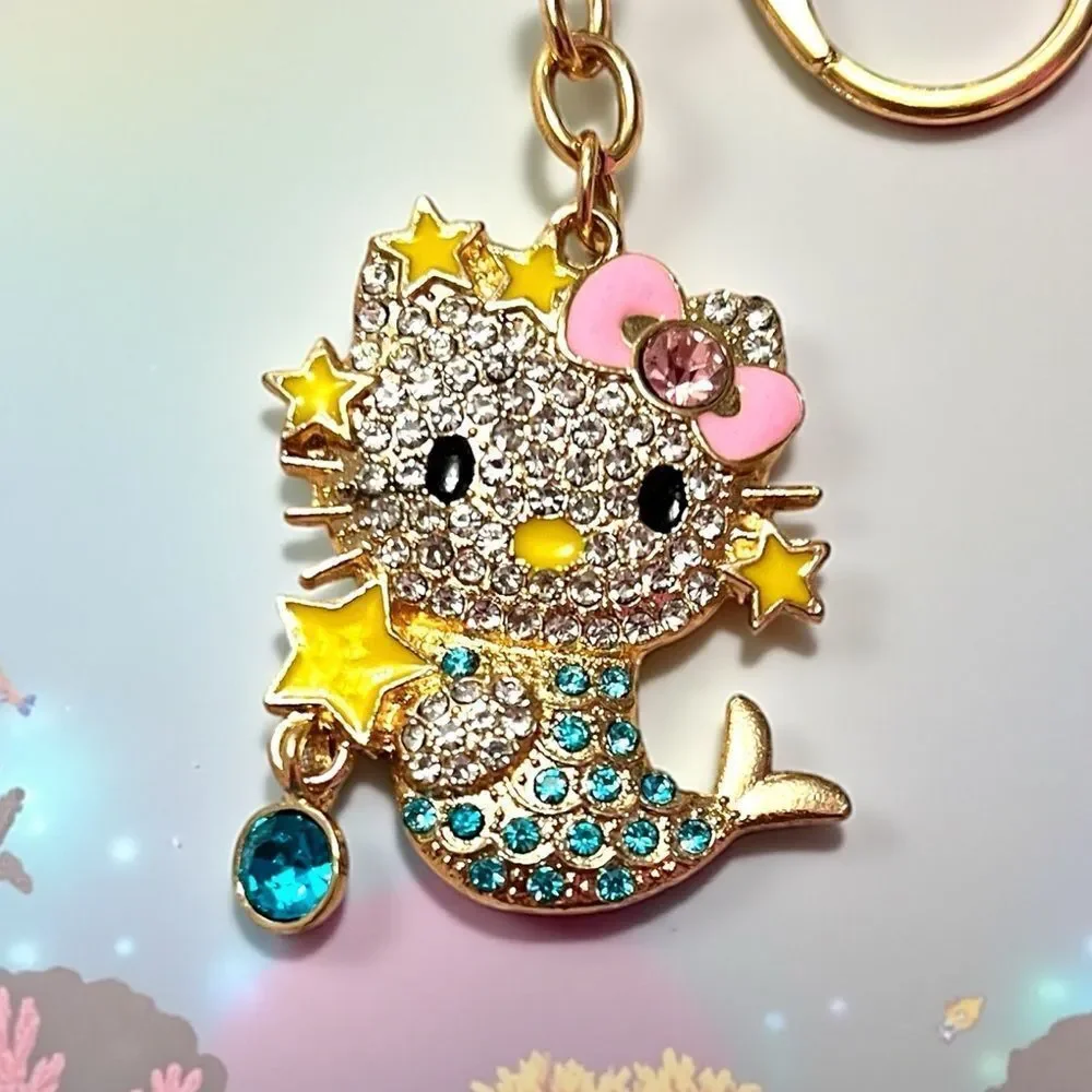 Hello Kitty Mermaid Blue Crystal Keychain Bag Charm